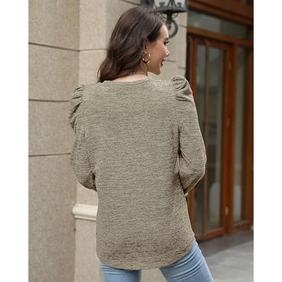 Fashion Blouson Puff Sleeve Greige Sweatshirt Size Large - Picture 2 of 9